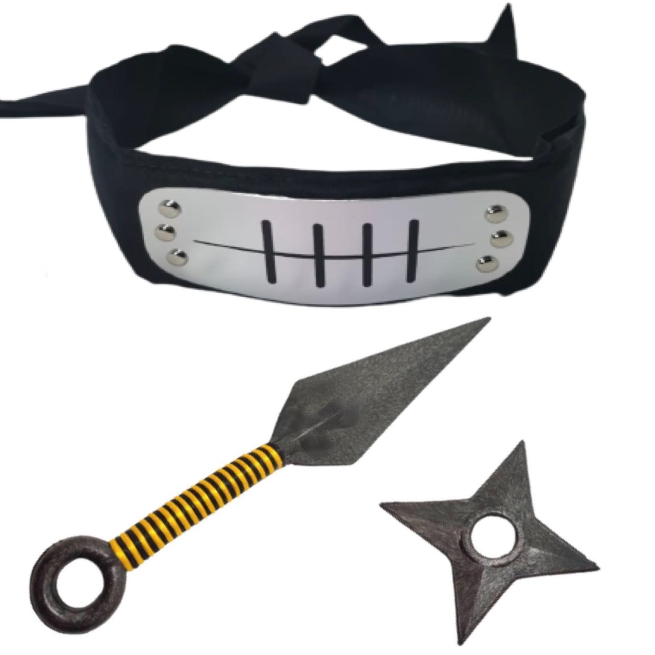 Cosplay Naruto Disfraz Pain Pein Líder Nagato Akatsuki Kit Combo 1 Banda Aldea Oculta de la Lluvia, 1 Shuriken y 1 Kunai Konoha Ninja Akatsuki