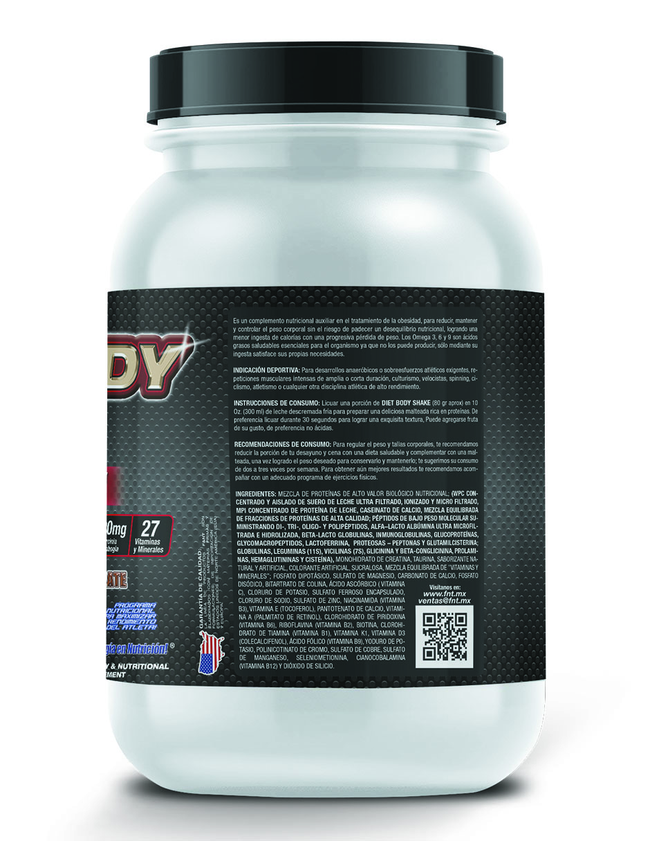 Diet Body Shake 1,750gr : Malteada Dietética Bajar De Peso Sabor Nuez/Avellana F&nt