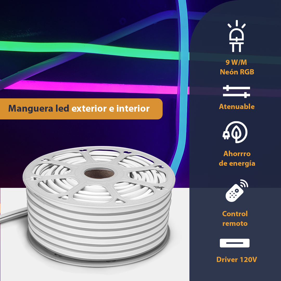 Manguera Led Neón 5050 Exteriores 50 mts Luz RGB