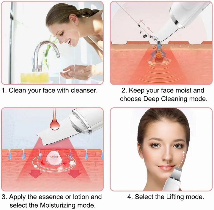 Limpiador Facial Ultrasónico Con 2 Cepillos Masajeadores