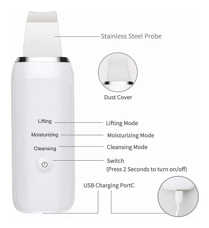 Limpiador Facial Ultrasónico Con 2 Cepillos Masajeadores