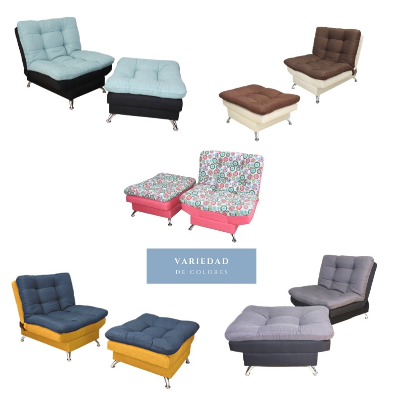 Sofá Cama Individual Sillón Reclinable y Taburete Moderno Lino Rojo