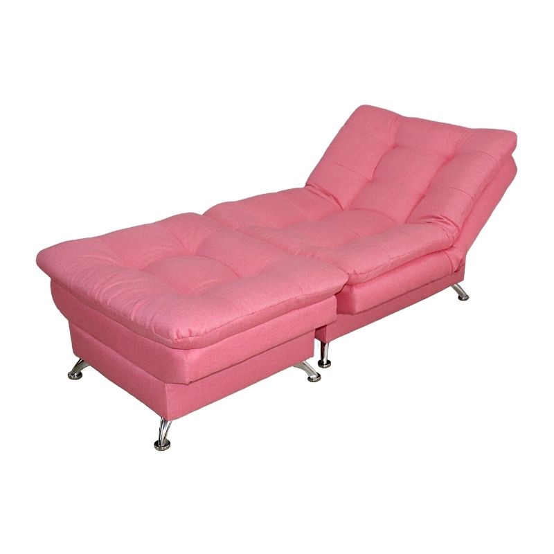 Sofá Cama Individual Sillón Reclinable y Taburete Moderno Lino Rosa