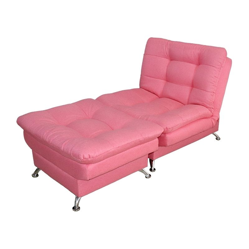 Sofá Cama Individual Sillón Reclinable y Taburete Moderno Lino Rosa