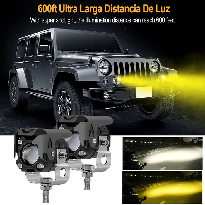 Par Faros De Lupa 60w Luz Spot Doble Color Para Auto Moto