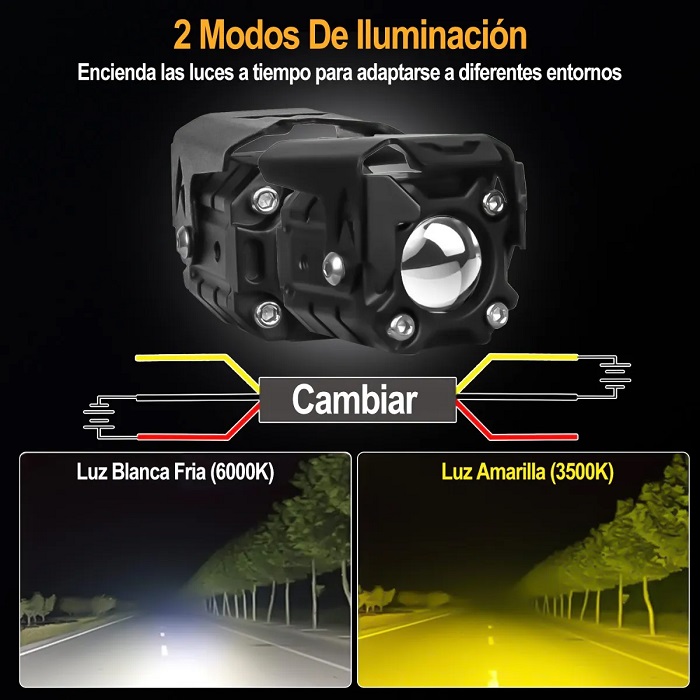 Par Faros De Lupa 60w Luz Spot Doble Color Para Auto Moto