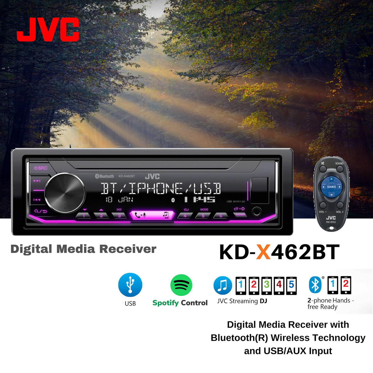 Autoestéreo JVC KD-X462BT Con Tecnología K2 - Negro