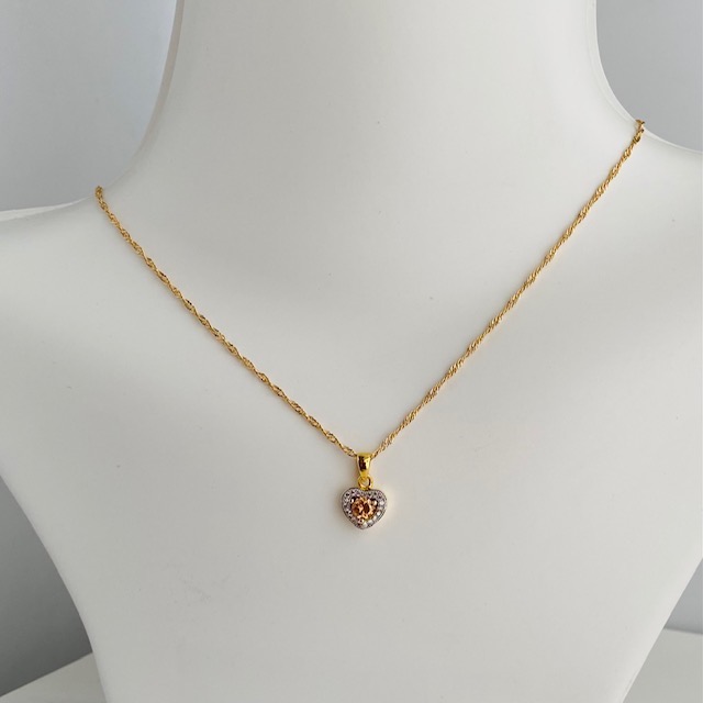 Cadena con Dije Corazón Cristal Anaranjado- Baño de oro 18K