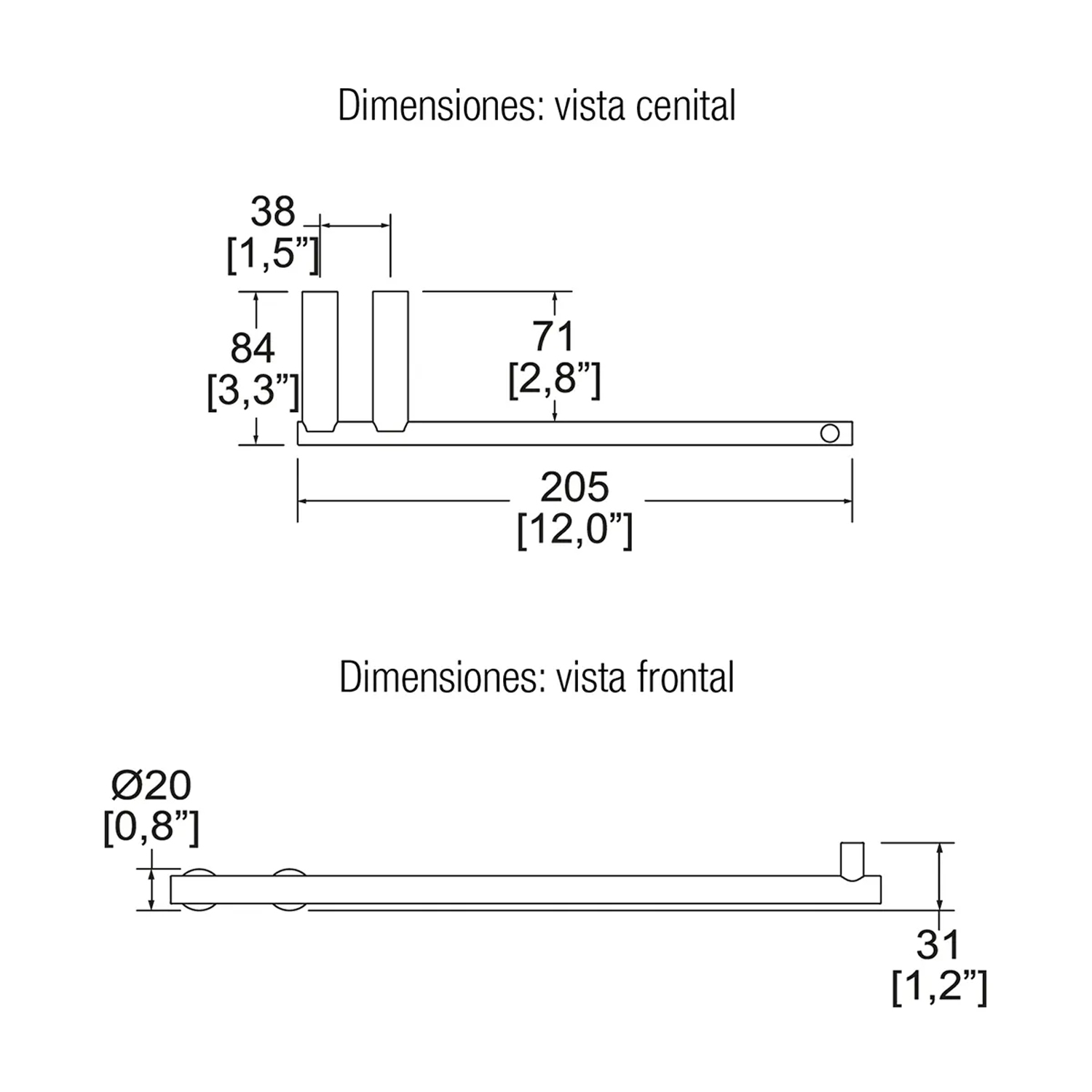 Toallero Sencillo Helvex Explora Mod. Hot-109 Latón Cromado