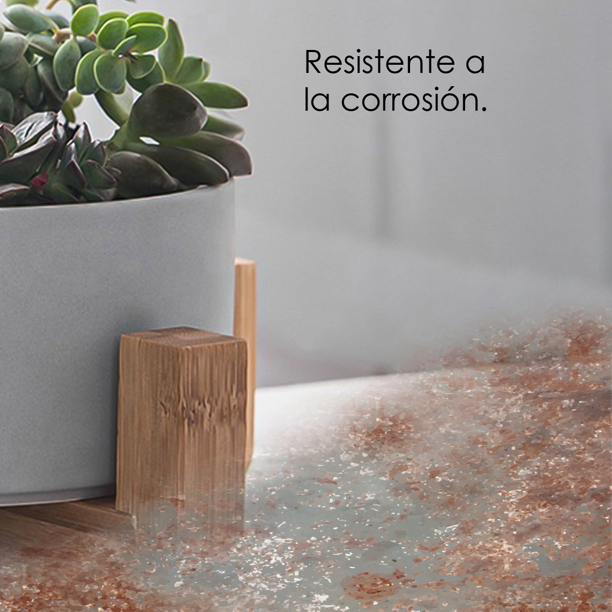 Macetero Minimalista Base de bambú con 3 Patas, Maceta de cerámica 21 cm (Blanco)