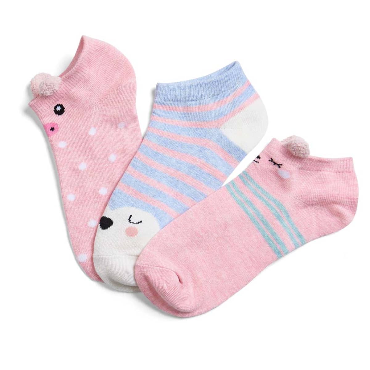 Sets de 3 pares de calcetines para mujer, 2 diferentes diseños, colores pastel, marca Love to Lounge, mod. 1010149