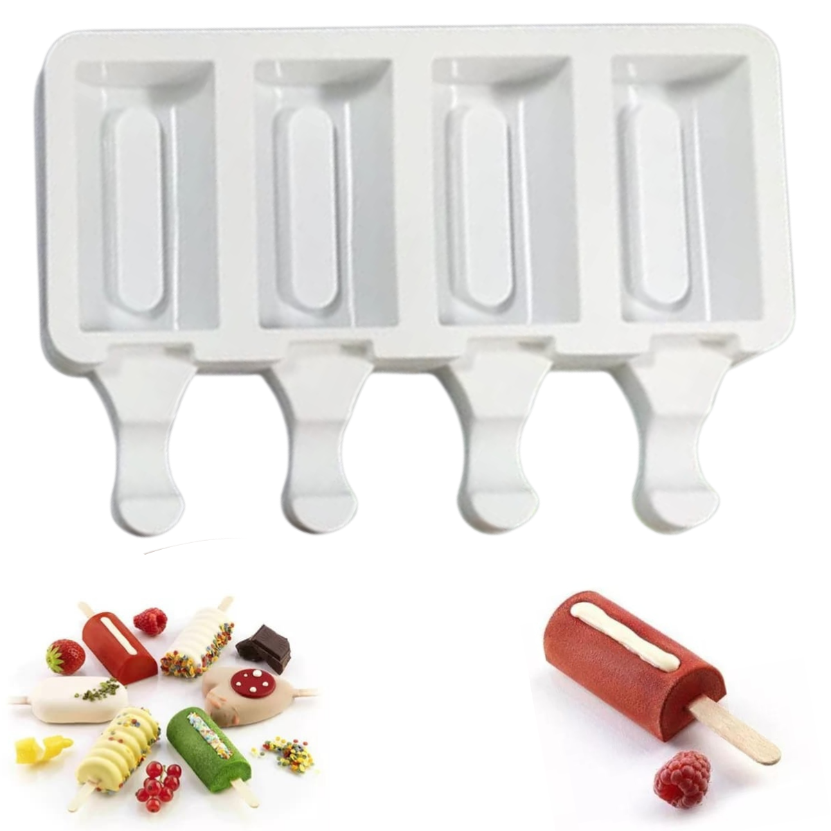 Molde De Silicon Rectangular Con Orificio Para Repostería Paleta De Hielo Chocolate