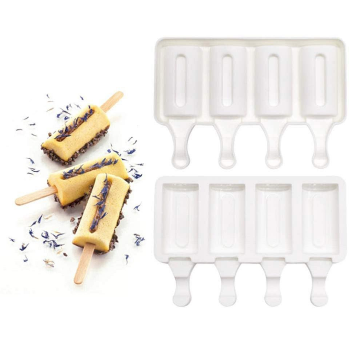 Molde De Silicon Rectangular Con Orificio Para Repostería Paleta De Hielo Chocolate