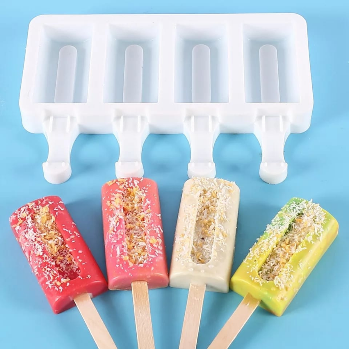 Molde De Silicon Rectangular Con Orificio Para Repostería Paleta De Hielo Chocolate