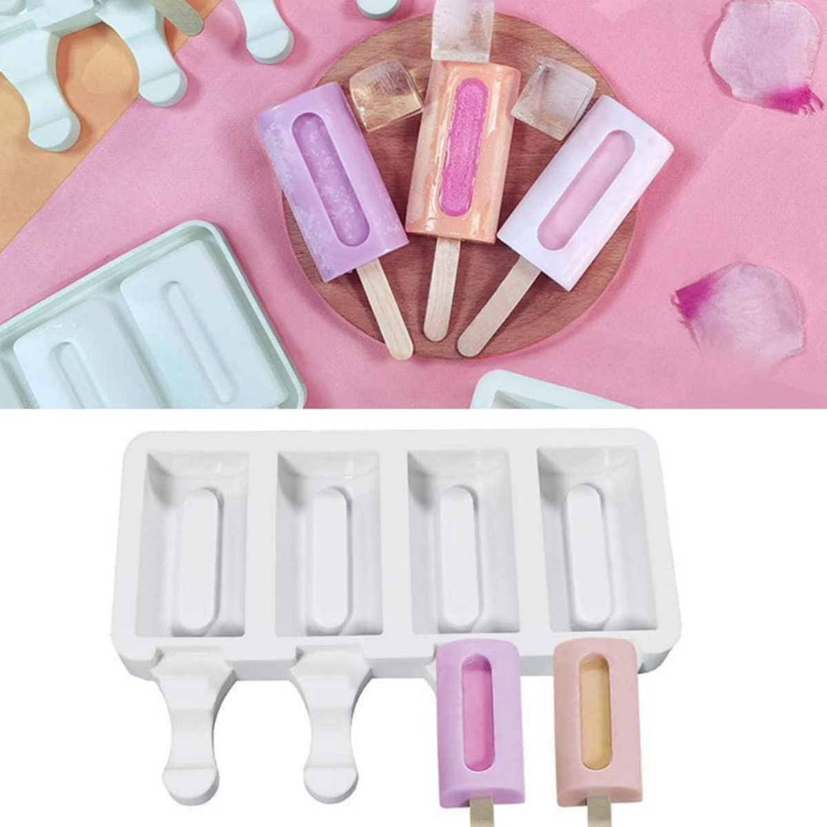 Molde De Silicon Rectangular Con Orificio Para Repostería Paleta De Hielo Chocolate