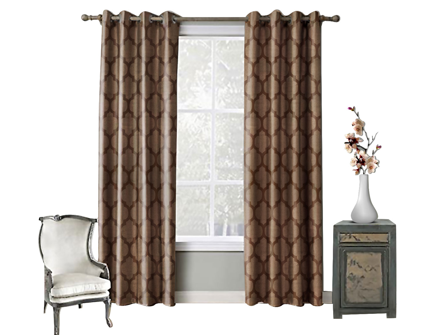 Juego De Cortinas (2 Paneles) Tela Jacquard. Cada Panel Mide: 1.40 m de Ancho x 2.10 m de Alto. con 8 Aros metálicos. Home Curtains. Cocoa
