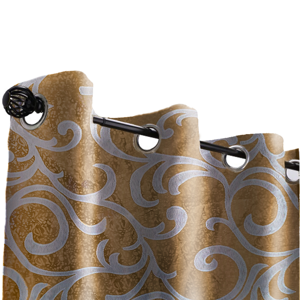 Juego De Cortinas (2 Paneles) Tela Jacquard. Cada Panel Mide: 1.40 m de Ancho x 2.10 m de Alto. con 8 Aros metálicos. Home Curtains. Oro