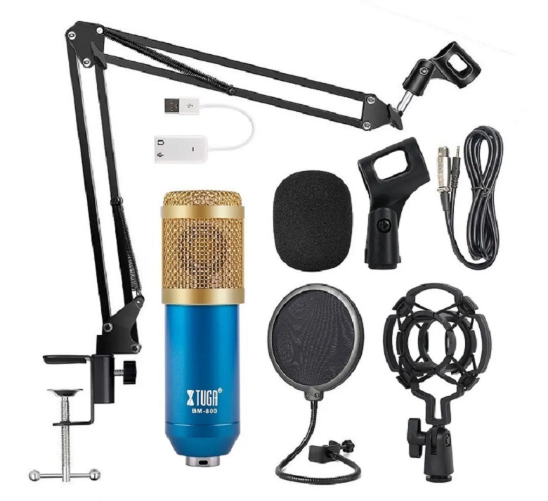 Microfono Condensador, Difusión De Youtube Gaming Azul con Negro