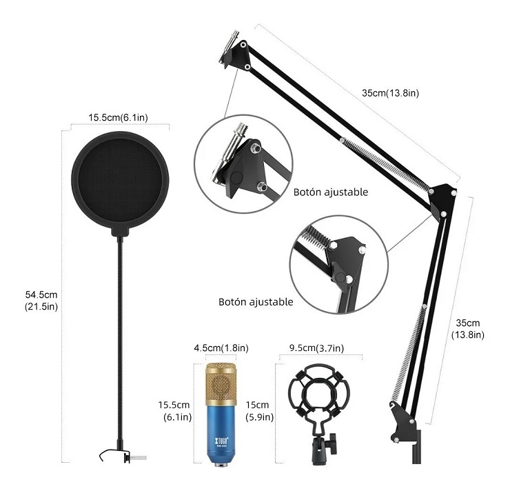 Microfono Condensador, Difusión De Youtube Gaming Azul con Negro