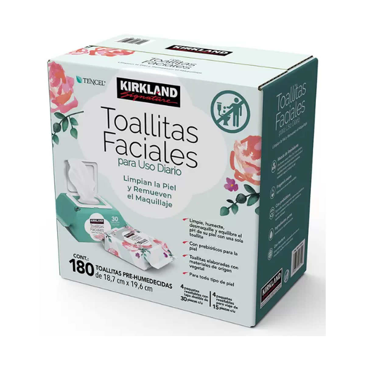 Kirkland Signature Toallitas Faciales 180 pzas