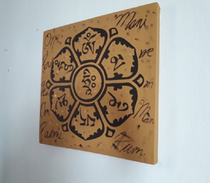 Cuadro decorativo pintado a mano Galería Oneris MANTRAS HINDU MANDALA 90x90