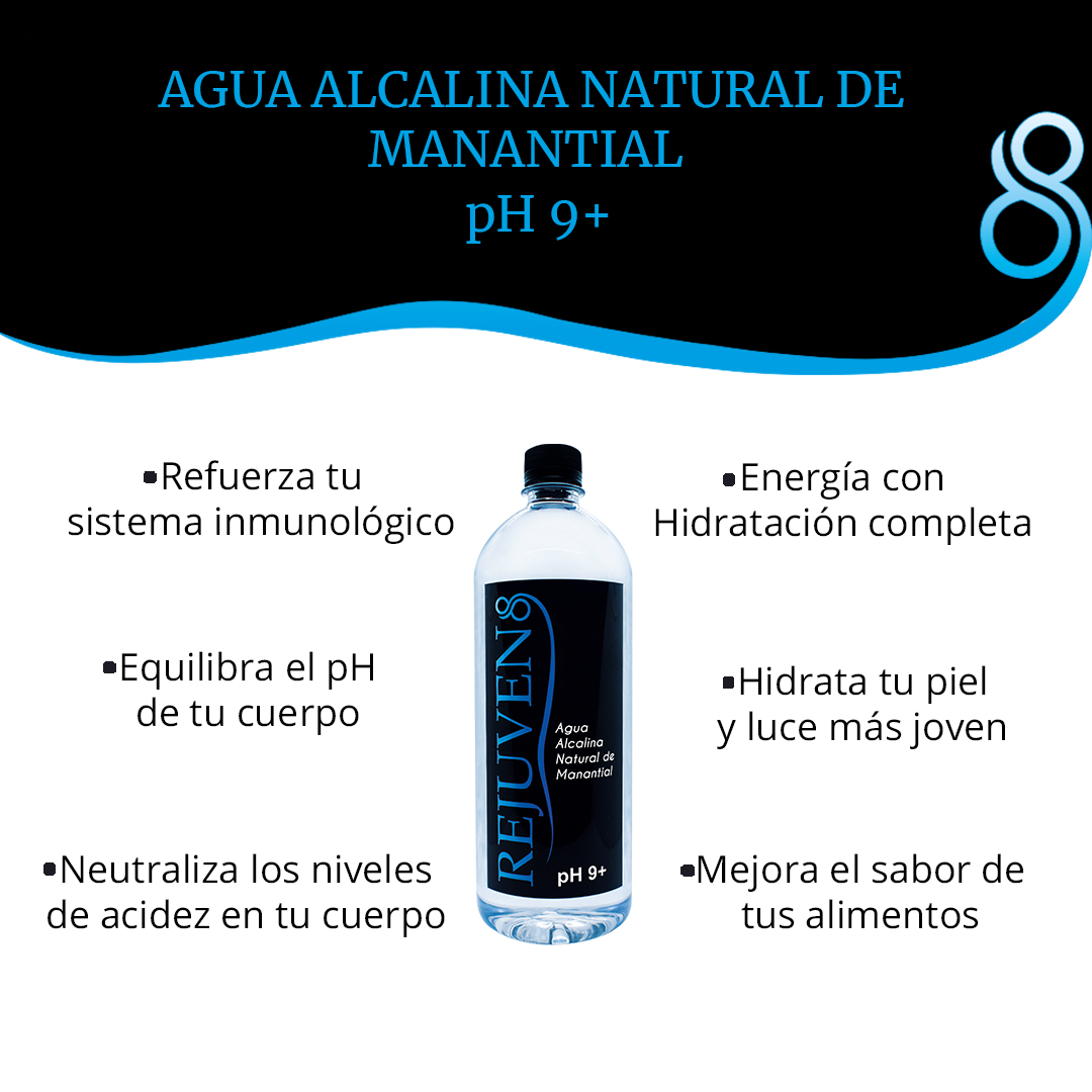 Agua Alcalina Natural De Manantial Rejuven8 Ph9+ Paq. C/24