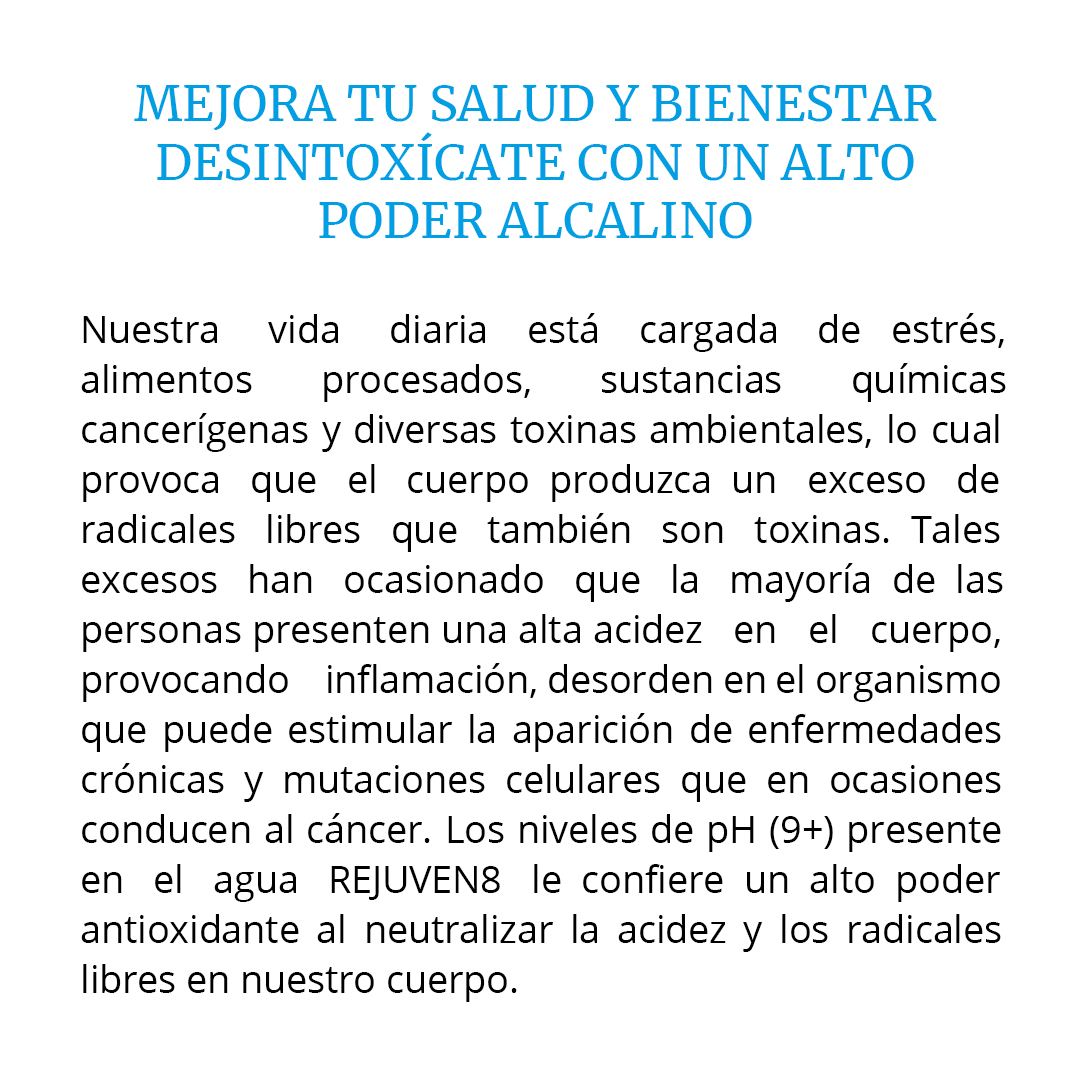 Agua Alcalina Natural De Manantial Rejuven8 Ph9+ Paq. C/24