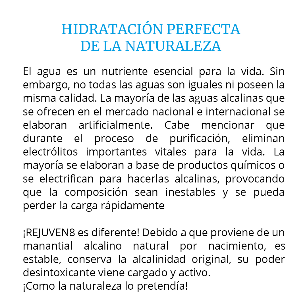 Agua Alcalina Natural De Manantial Rejuven8 Ph9+ Paq. C/24
