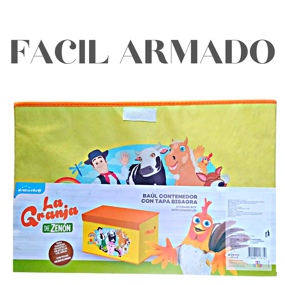 Baúl Contenedor Con Tapa Bisagra La Granja De Zenón 49x30x30