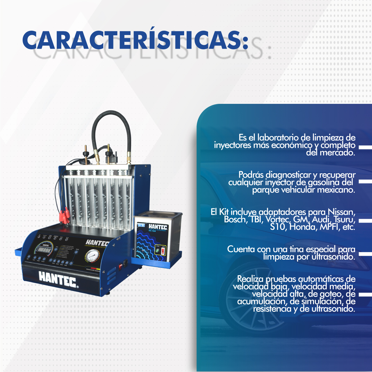 Combo Laboratorio de Limpieza de 8 inyectores automático con Adaptadores, Tina de Ultrasonido y Mesa de Trabajo 