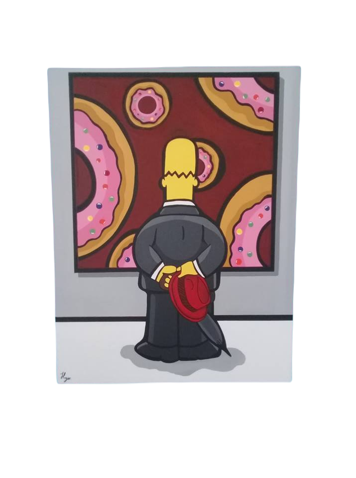 Cuadro decorativo pintado a mano Galería Oneris HOMERO SIMPSON DONAS 100x80