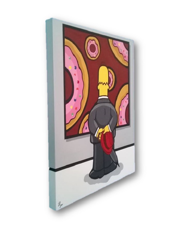 Cuadro decorativo pintado a mano Galería Oneris HOMERO SIMPSON DONAS 100x80
