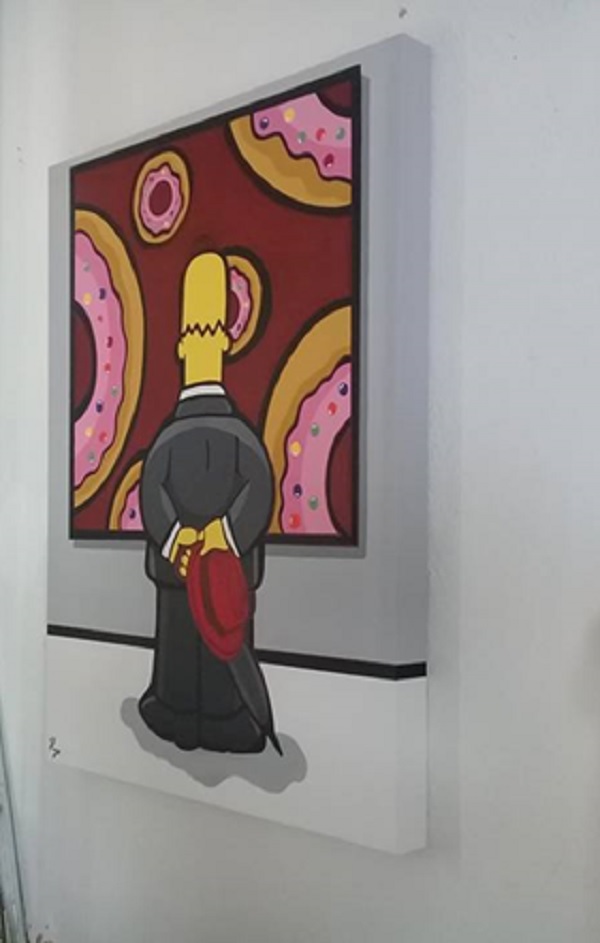 Cuadro decorativo pintado a mano Galería Oneris HOMERO SIMPSON DONAS 100x80