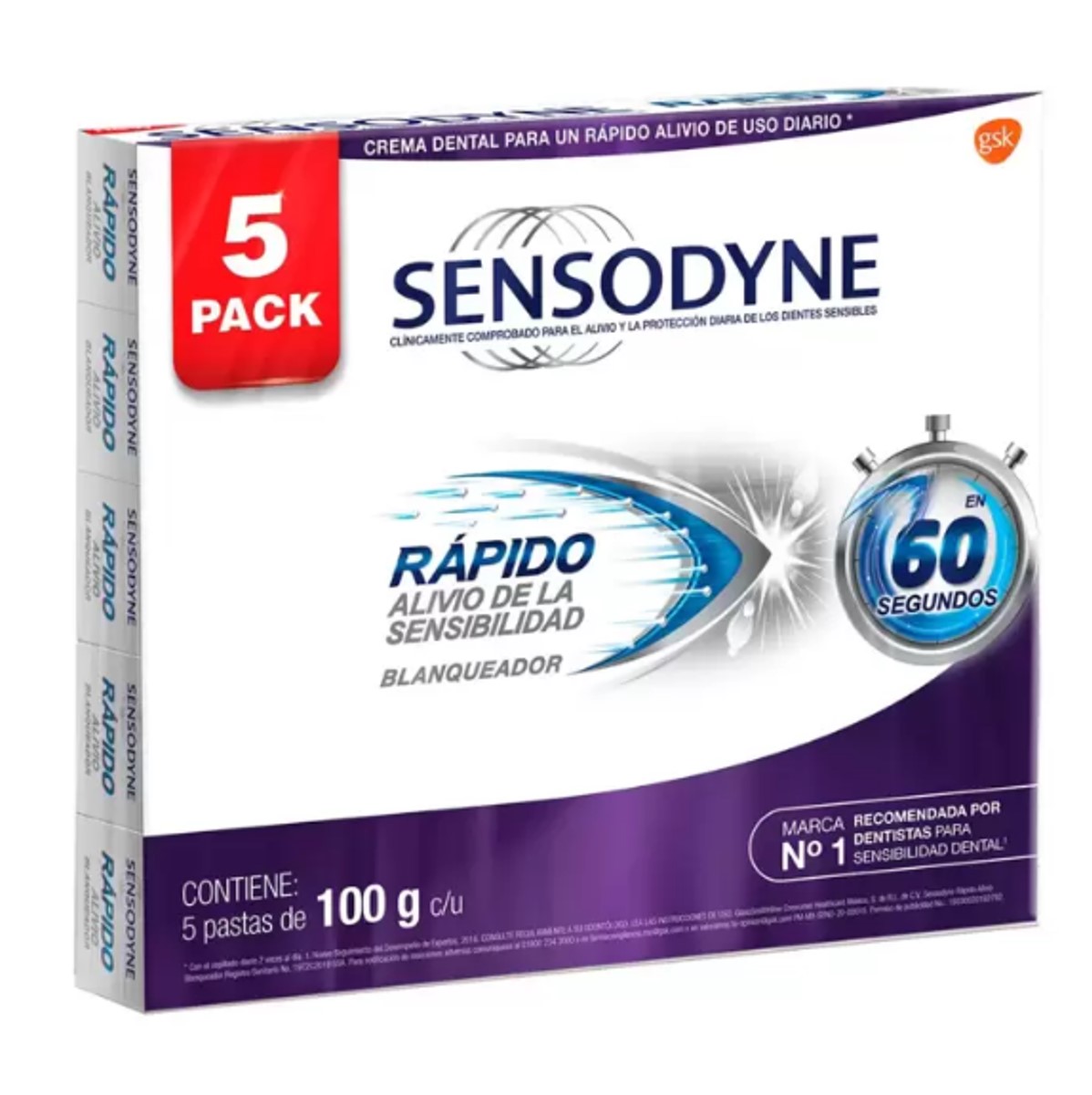 Pasta De Dientes Sensodyne Crema Dental 5 Pzas De 100 Ml