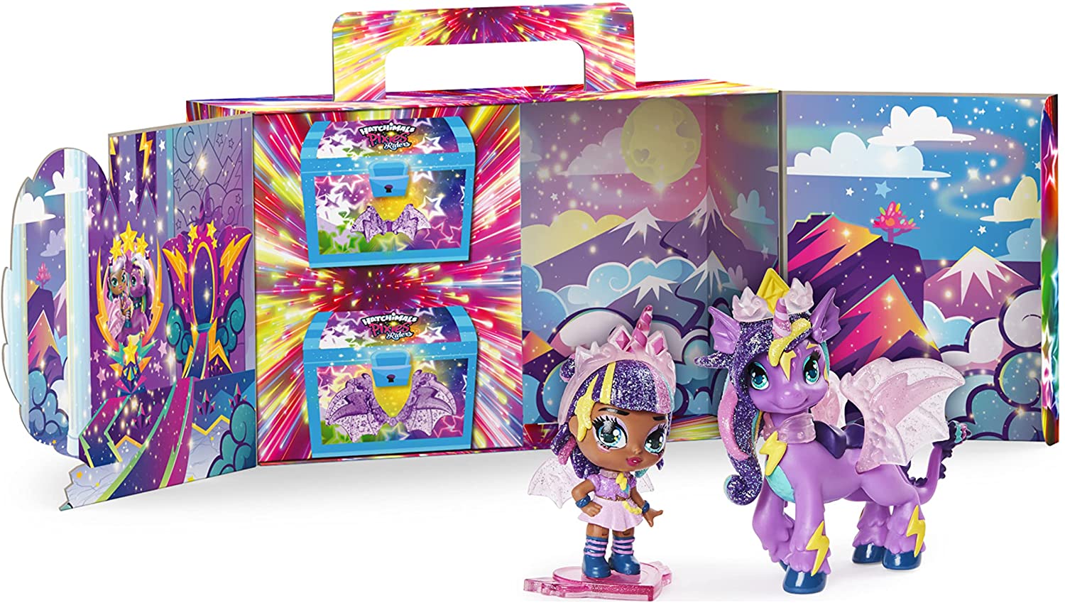 Hatchimals Pixies Riders Morado Alas Azul Gema Amarilla