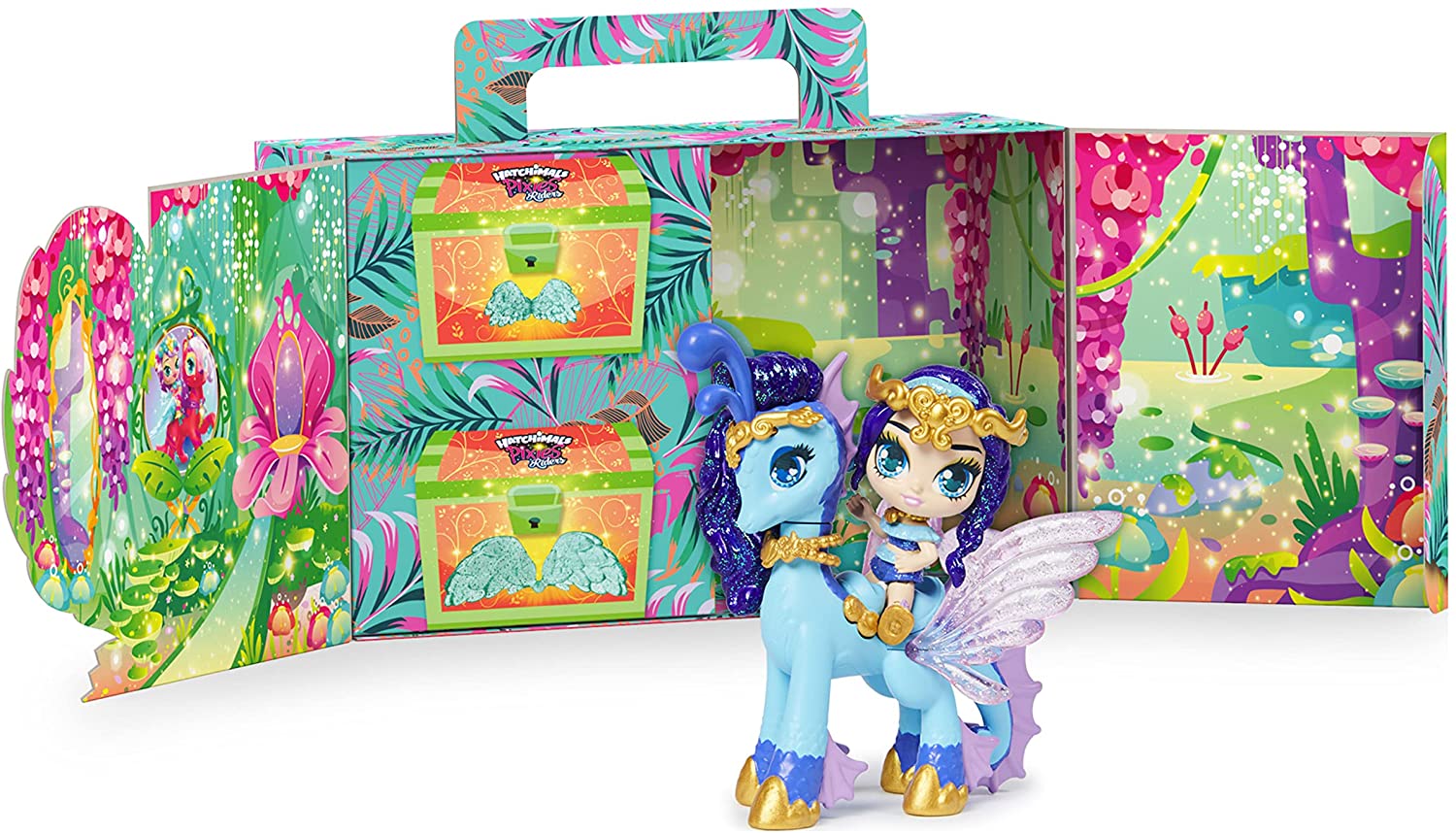 Hatchimals Pixies Riders Azul Alas Azul Gema Amarilla