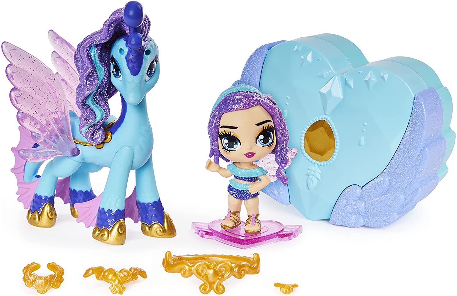 Hatchimals Pixies Riders Azul Alas Azul Gema Amarilla