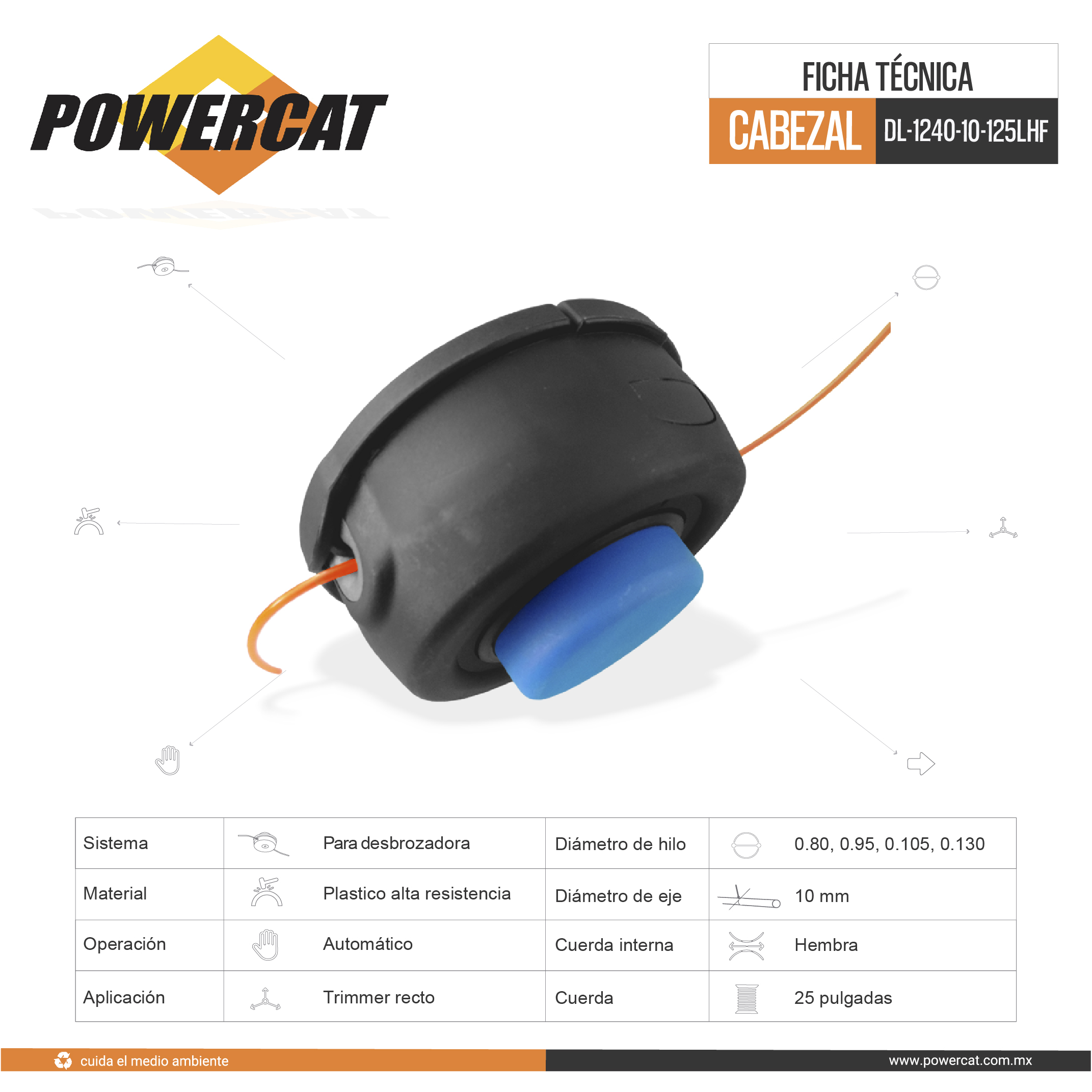 CABEZAL PARA ORILLADORA O DESBROZADORA DL-1240-1-125LHF