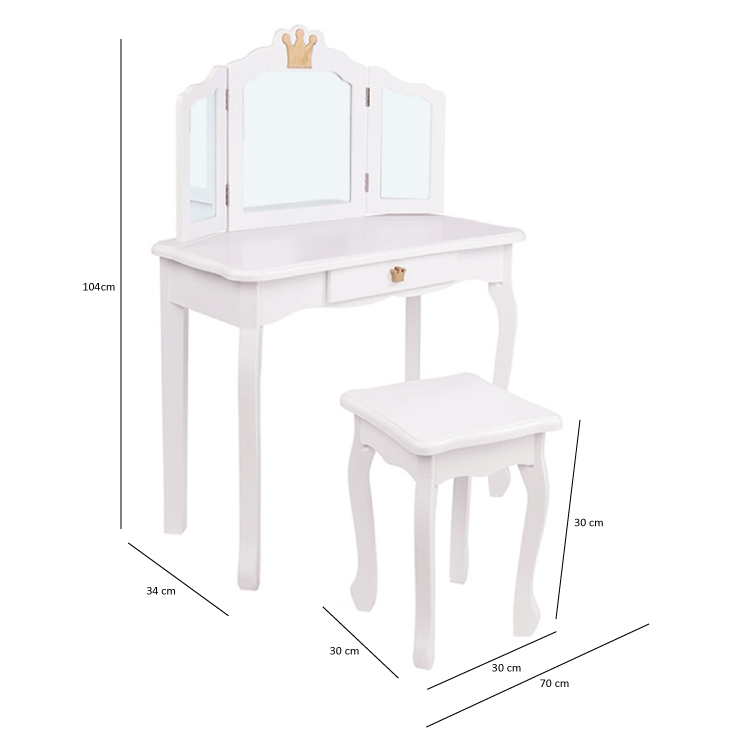Tocador con espejos y banco para niñas