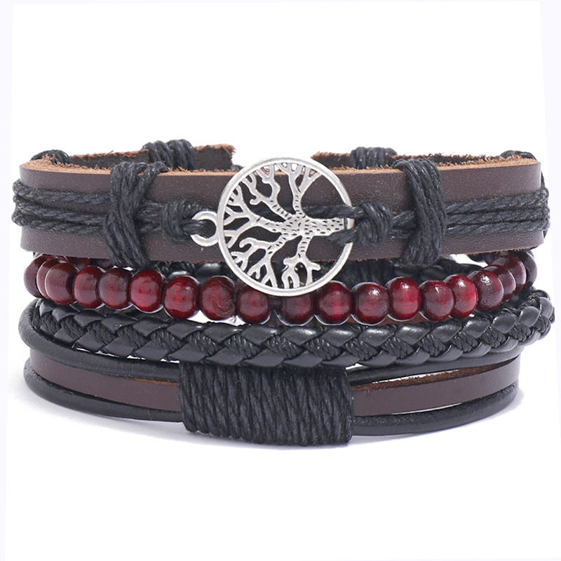 Pulsera De Cuero Trenzado Café Roble Feliz 