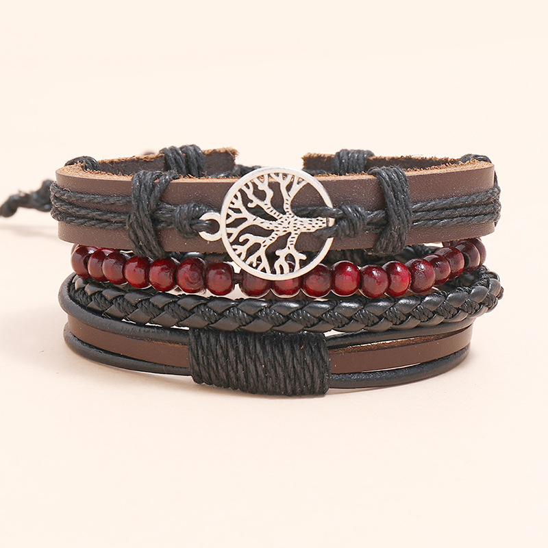 Pulsera De Cuero Trenzado Café Roble Feliz 