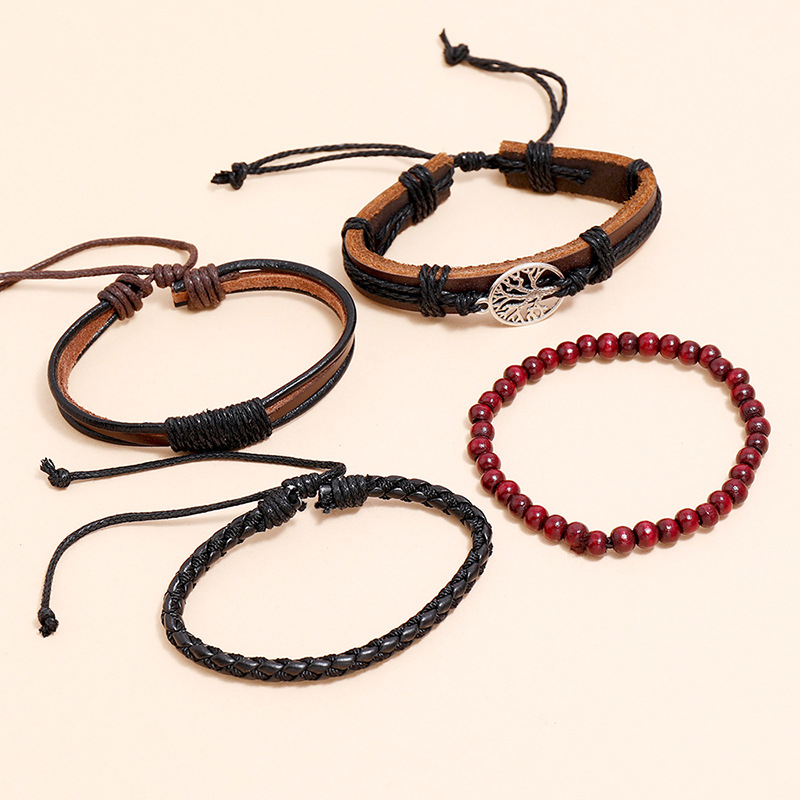 Pulsera De Cuero Trenzado Café Roble Feliz 