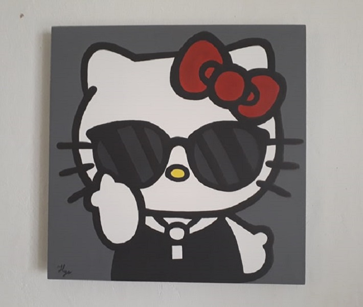 Cuadro decorativo pintado a mano Galería Oneris Cuadro decorativo Moderno - Pintura HELLO KITTY LENTES DE SOL 70x70
