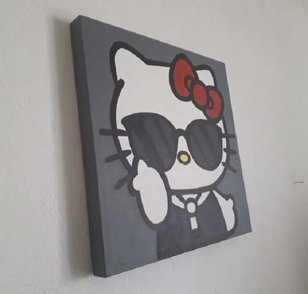 Cuadro decorativo pintado a mano Galería Oneris Cuadro decorativo Moderno - Pintura HELLO KITTY LENTES DE SOL 70x70