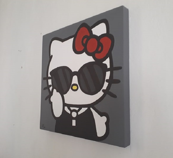 Cuadro decorativo pintado a mano Galería Oneris Cuadro decorativo Moderno - Pintura HELLO KITTY LENTES DE SOL 70x70
