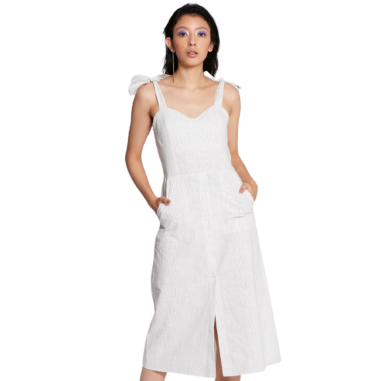 Vestido casual para mujer, liso de cuello cuadrado, color blanco, mod. 832638