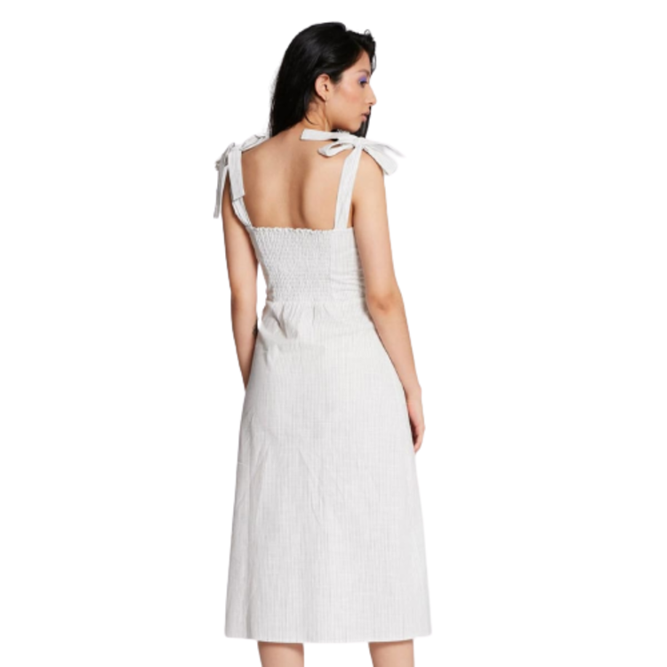 Vestido casual para mujer, liso de cuello cuadrado, color blanco, mod. 832638