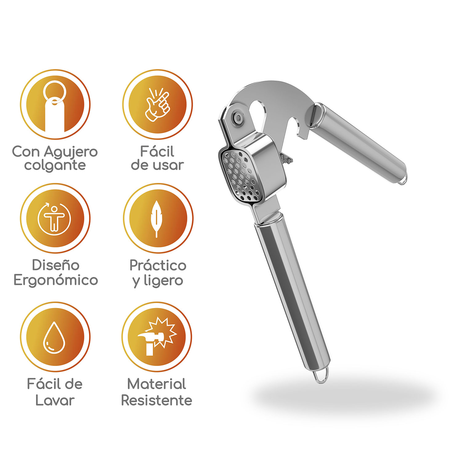 Bazzeff Exprimidor de Ajos de Acero Inoxidable. Prensa de Ajos. Aplasta Ajos. Triturador de Ajo o Jengibre para Alimentos. Garlic Press