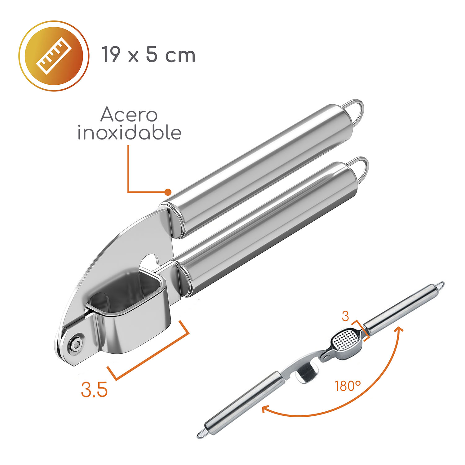 Bazzeff Exprimidor de Ajos de Acero Inoxidable. Prensa de Ajos. Aplasta Ajos. Triturador de Ajo o Jengibre para Alimentos. Garlic Press