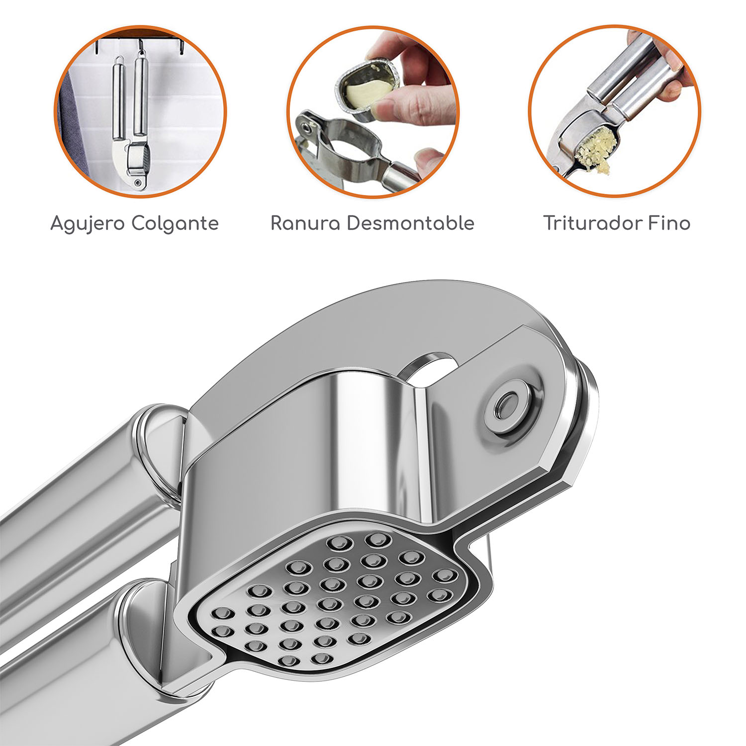 Bazzeff Exprimidor de Ajos de Acero Inoxidable. Prensa de Ajos. Aplasta Ajos. Triturador de Ajo o Jengibre para Alimentos. Garlic Press